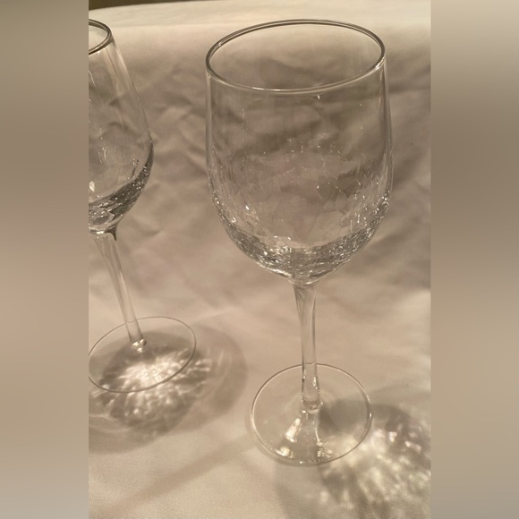 Pier 1 White Wine Goblet Angled Rim Crackle Glasses Set of 2 - Picture 5 of 6